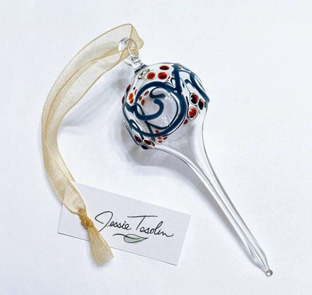 Blown Glass Christmas Ornament - Dark Green With Red Berries - image 1