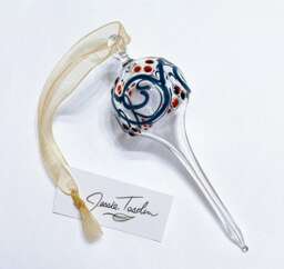 Blown Glass Christmas Ornament - Dark Green With Red Berries