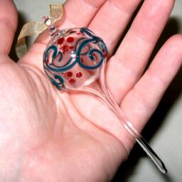 Blown Glass Christmas Ornament - Dark Green With Red Berries - thumbnail 3