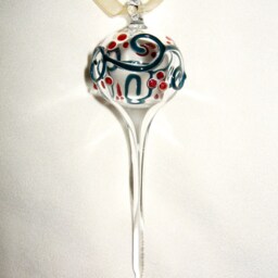 Blown Glass Christmas Ornament - Dark Green With Red Berries - thumbnail 2