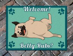 Funny Pug Belly Rub Welcome Mat, Doormat Rug - thumbnail 1