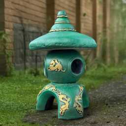 Green Pagoda Statue Concrete Lantern Sculpture Cement Japanese Decoration Pagoda Lover Gift Handmade Zen Garden Ornament - thumbnail 2