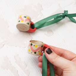 Hand-Painted Abstract Ceramic Mug Ornament Gold Lustre Holiday Decor - thumbnail 3