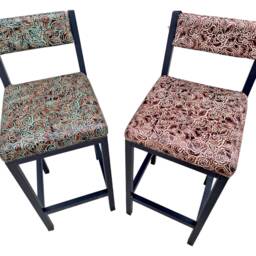 Genuine Leather Stool Featuring Embossed With Roses Pattern & Black Steel Frame - B - Fpbk - thumbnail 3