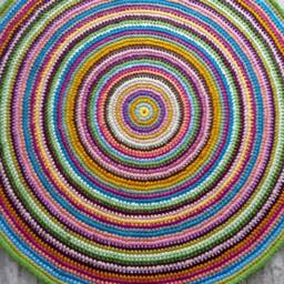 Handmade Wool Round Rug, Colorful Crochet Carpet - thumbnail 2