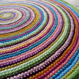 Handmade Wool Round Rug, Colorful Crochet Carpet - thumbnail 4