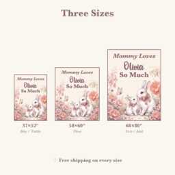 Personalized Mommy Loves You Blanket, Custom Name Watercolor Bunny Nursery Keepsake, & Me Throw, New Baby Gift - thumbnail 4