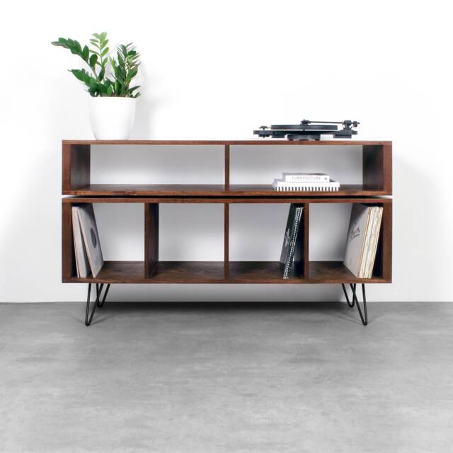 "Large Vinyl Storage, Record Player Console, Dj Stand, Solid Ash On Hairpin Legs By Urban Editions ""Technic Turntable Stand" - image 1