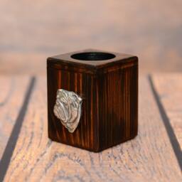 Bulldog, English Bulldog - Wooden Candlestick With Dog, Souvenir, Decoration, Limited Edition, Collection - thumbnail 2