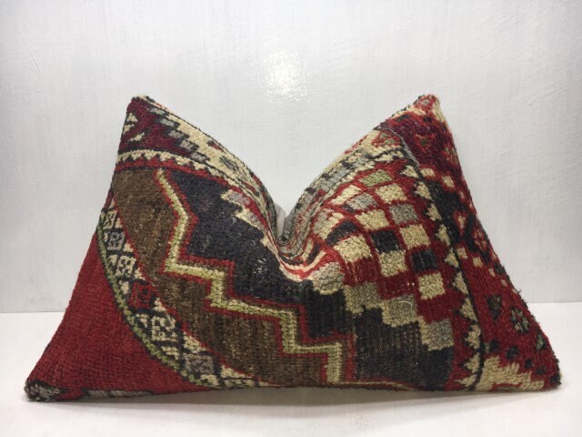 Vintage Turkish Kilim Pillow Cover, Handwoven Bohemian Accent - 16x24 - image 1