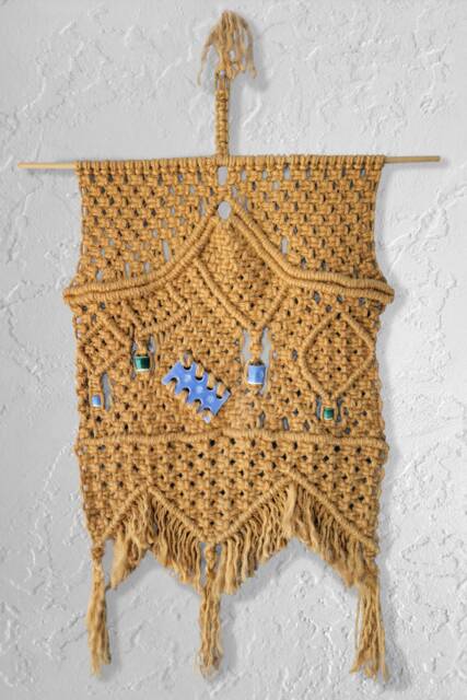 Macram??, Craft, Wall Hanging, Jute, Bamboo, 48 Inches By 31 Hand Tied, Woven, Diamonds