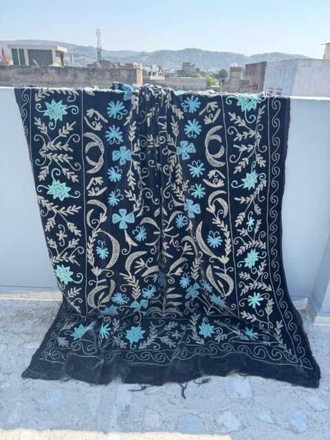 Uzbek Style Velvet Suzani Quilt - Handmade Boho Bedding - image 1
