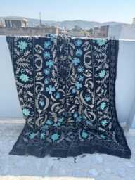 Uzbek Style Velvet Suzani Quilt - Handmade Boho Bedding - thumbnail 1