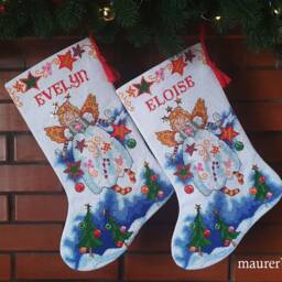 Embroidered Christmas Stockings Personalized Xmas Stocking With Embroidered Angel Handmade Cross-Stitched New Year's Dekor Made To Order - thumbnail 2