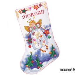Embroidered Christmas Stockings Personalized Xmas Stocking With Embroidered Angel Handmade Cross-Stitched New Year's Dekor Made To Order - thumbnail 3