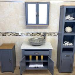 Bathroom Wall Hung Grey Painted Vanity Unit Cabinet Wash Stand White Marble Stone Basin 502Gwwmsbc - thumbnail 3