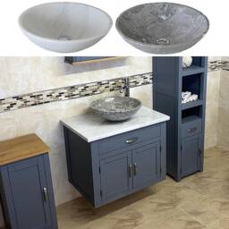 Bathroom Wall Hung Grey Painted Vanity Unit Cabinet Wash Stand White Marble Stone Basin 502Gwwmsbc