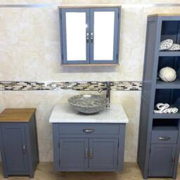 Bathroom Wall Hung Grey Painted Vanity Unit Cabinet Wash Stand White Marble Stone Basin 502Gwwmsbc - thumbnail 2