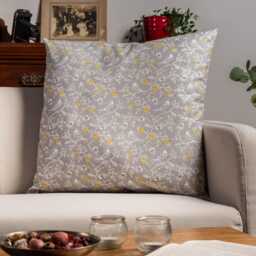 Dainty Songbird Extra-Large Cushion. Contemporary Vintage Style Design in Charcoal Grey & Ochre Gold Yellow. 23X23