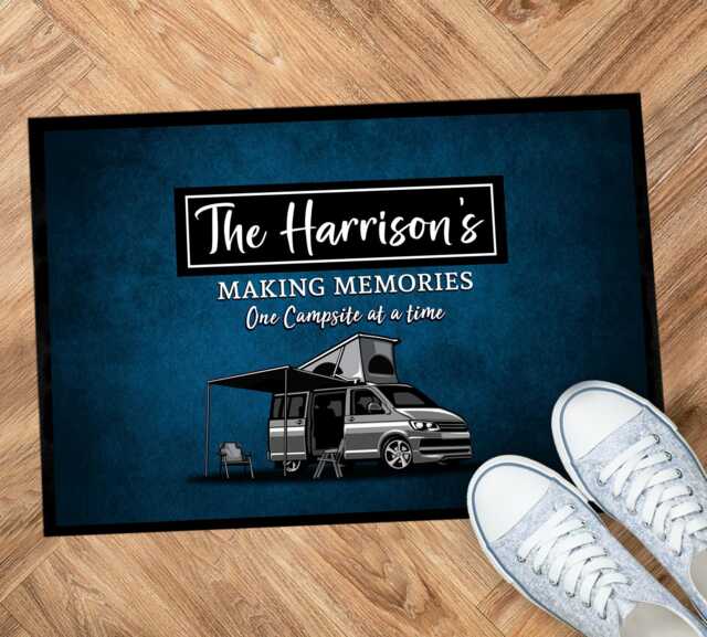 Personalised Pop-Top Campervan Door Mat - Blue Grunge Label 60 X 40 cm - image 1
