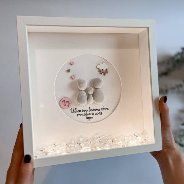 New Baby Personalised Pebble Art Picture Frame Of A Family Keepsake Gift Newborn Girl Boy First New Parents Welcome To The World - image 1