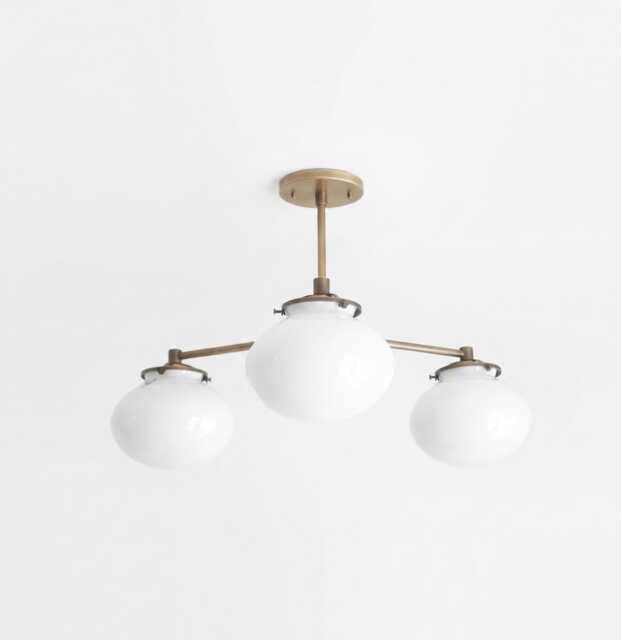 Brass Chandelier, Modern Aged Brass Chandelier With Glass Shade, Shade Is Made in The Usa, Ul Listed, No.0415 - image 1
