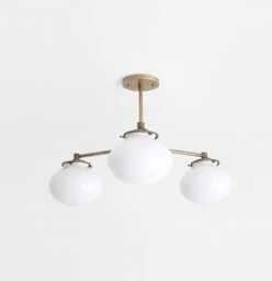 Brass Chandelier, Modern Aged Brass Chandelier With Glass Shade, Shade Is Made in The Usa, Ul Listed, No.0415 - thumbnail 1