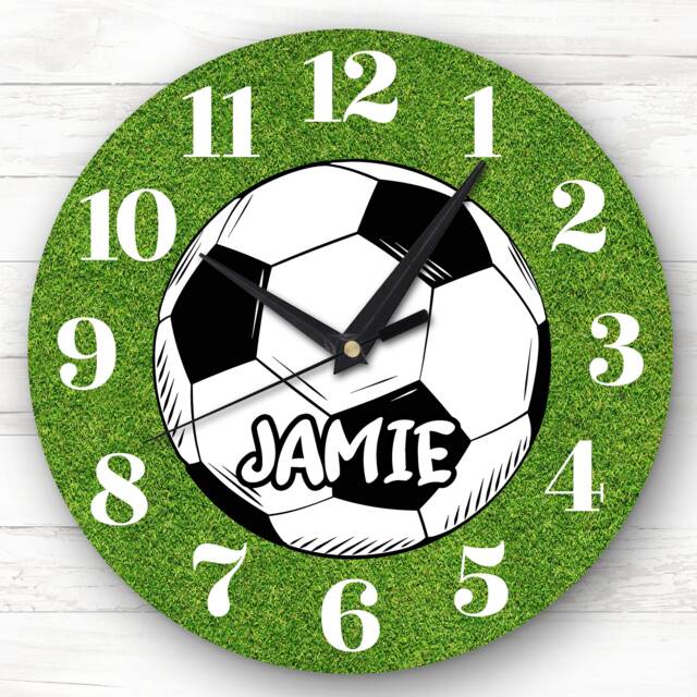 Football Grass & Soccer Ball Boys Girls Room Custom Gift Personalised Clock - image 1