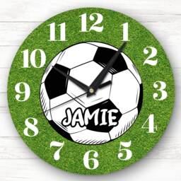 Football Grass & Soccer Ball Boys Girls Room Custom Gift Personalised Clock - thumbnail 1