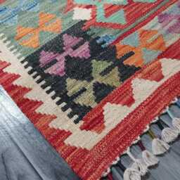 Multicolour Runner Rug, Handmade Artisan Afghan Turkish Scandinavian Navajo Bohemian Flatweave Wool Kilim Rug 202x66 cm - thumbnail 2