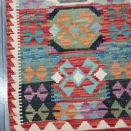 Multicolour Runner Rug, Handmade Artisan Afghan Turkish Scandinavian Navajo Bohemian Flatweave Wool Kilim Rug 202x66 cm - thumbnail 4