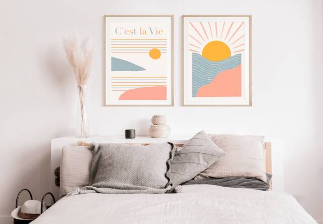 Bright Sun C'est La Vie Set Of 2 Wall Print, Contemporary Abstract, Living Room Art Prints , Colourfu Poster, French Prints Fast Delivery A2 - image 1