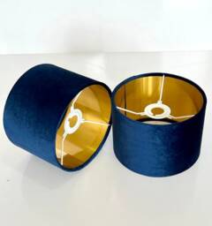 New Luxury Velvet Navy Blue Lamp Shade & Pendant Light With Gold Panels Lining
