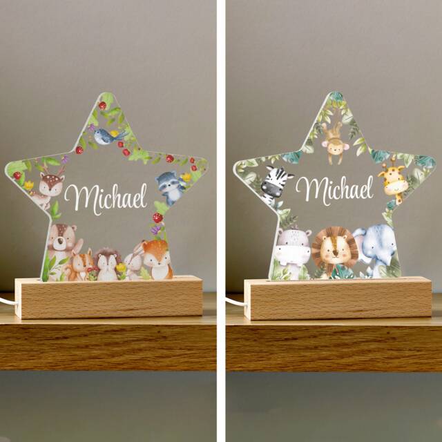 Personalised Jungle Animal Star Night Light Children's Led Lamp - image 1
