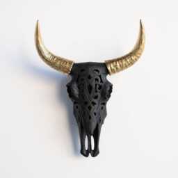 Faux Taxidermy Decorative Carved Bison Skull - Wall Decor Black & Gold Cbi1708