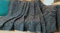 Luxury Boiled Pure Merino Wool Reversible Sofa Or Bed Throws - Ultimate Comfort & Style- Classic Indian Abstract Print in Grey - thumbnail 1