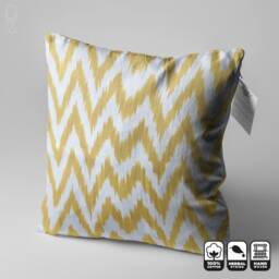 "Yellow Zig Zag Pattern Cotton Pillow Cover From Traditional Ikat Fabric - 20""x20" - thumbnail 3