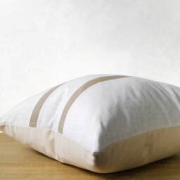 White & Beige Linen Pillow Cover - Minimalist Throw Striped Farmhouse Accent Coastal D??cor -- Inserts Available - thumbnail 2