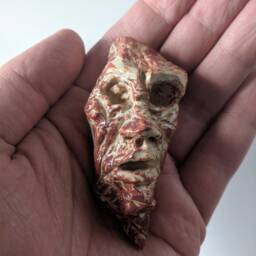 Creepy Head Talisman - Original Handmade Hanging Ceramic Sculpture - thumbnail 3