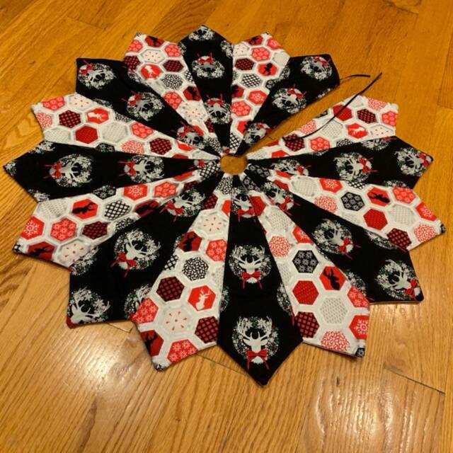 Christmas Tree Skirt, Table Top, Mini, Deer, Black, Red, White, Silver, Antlers - image 1