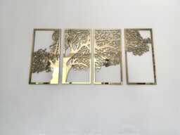 Islamic Calligraphy 4 Quls Set Acrylic Finish Tree Design, Muslim Home Wall Decor - thumbnail 1