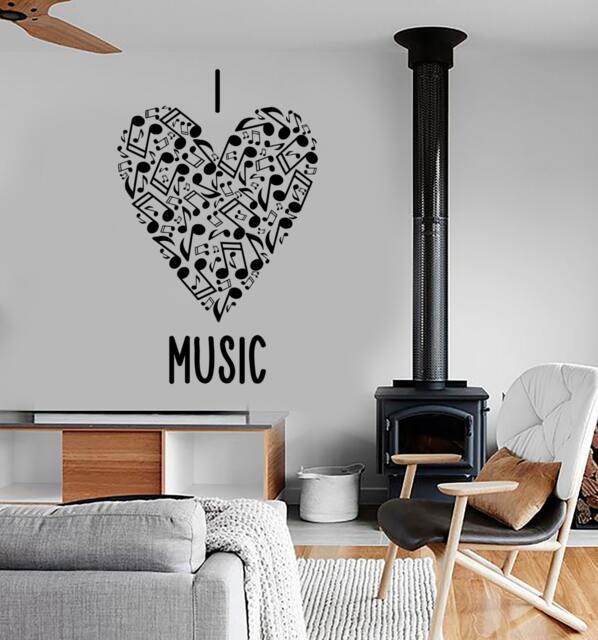 Wall Vinyl Music Heart With Notes Love Guaranteed Quality Decal Mural Art 1543Dz - image 1