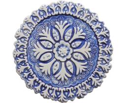 Suzani Wall Decor Made From Ceramic, Outdoor Art, Indoor Decor, Exterior Circle Ceramic Tile, Suzani#4 Cutout 26cm Blue&white - thumbnail 1