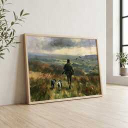 Pheasant Hunting Wall Art, Hunter With Dogs Oil Painting, Countryside Shooting Print, Gundog British Country Sports Decor - thumbnail 3
