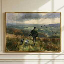Pheasant Hunting Wall Art, Hunter With Dogs Oil Painting, Countryside Shooting Print, Gundog British Country Sports Decor - thumbnail 2