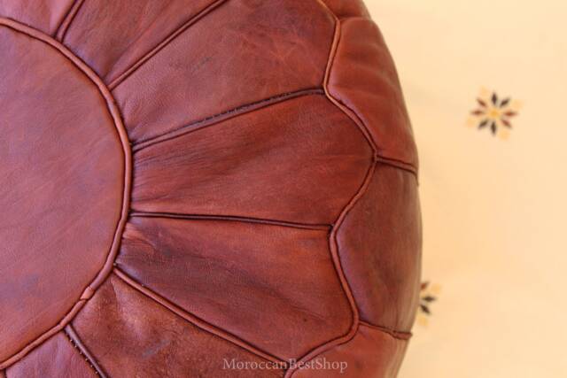 Handmade Moroccan Leather Pouf Tan Brown Ottoman Footstool - image 1