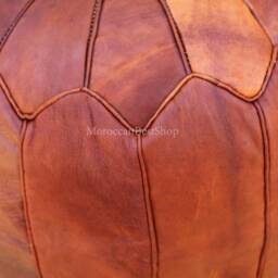 Handmade Moroccan Leather Pouf Tan Brown Ottoman Footstool - thumbnail 3