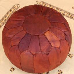 Handmade Moroccan Leather Pouf Tan Brown Ottoman Footstool - thumbnail 2