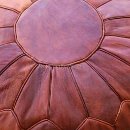Handmade Moroccan Leather Pouf Tan Brown Ottoman Footstool - thumbnail 4