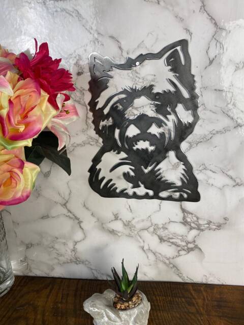 Yorkshire Terrier Dog Pet Memorial Brushed Steel Home Wall Art Interior Design Metal Present Gift Idea - image 1